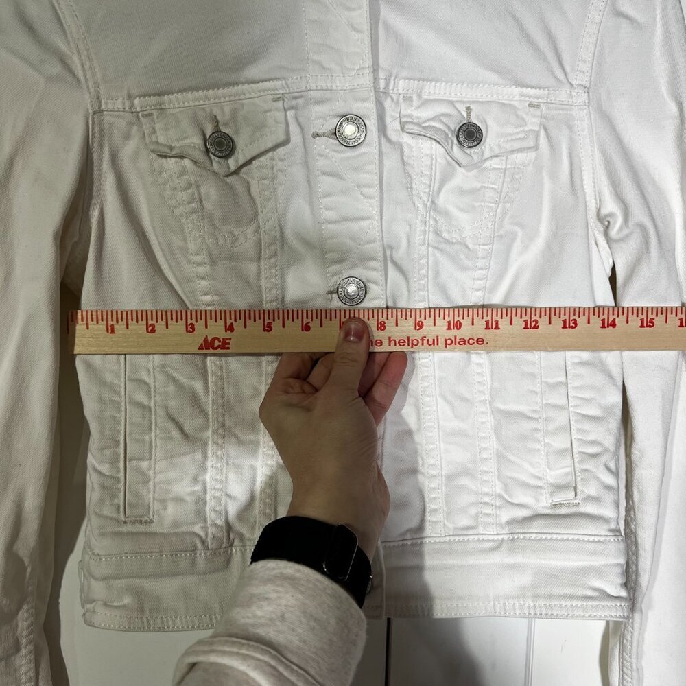 American Eagle Strigid Denim Jacket Cropped White Size Small Silver Button - Picture 3 of 10